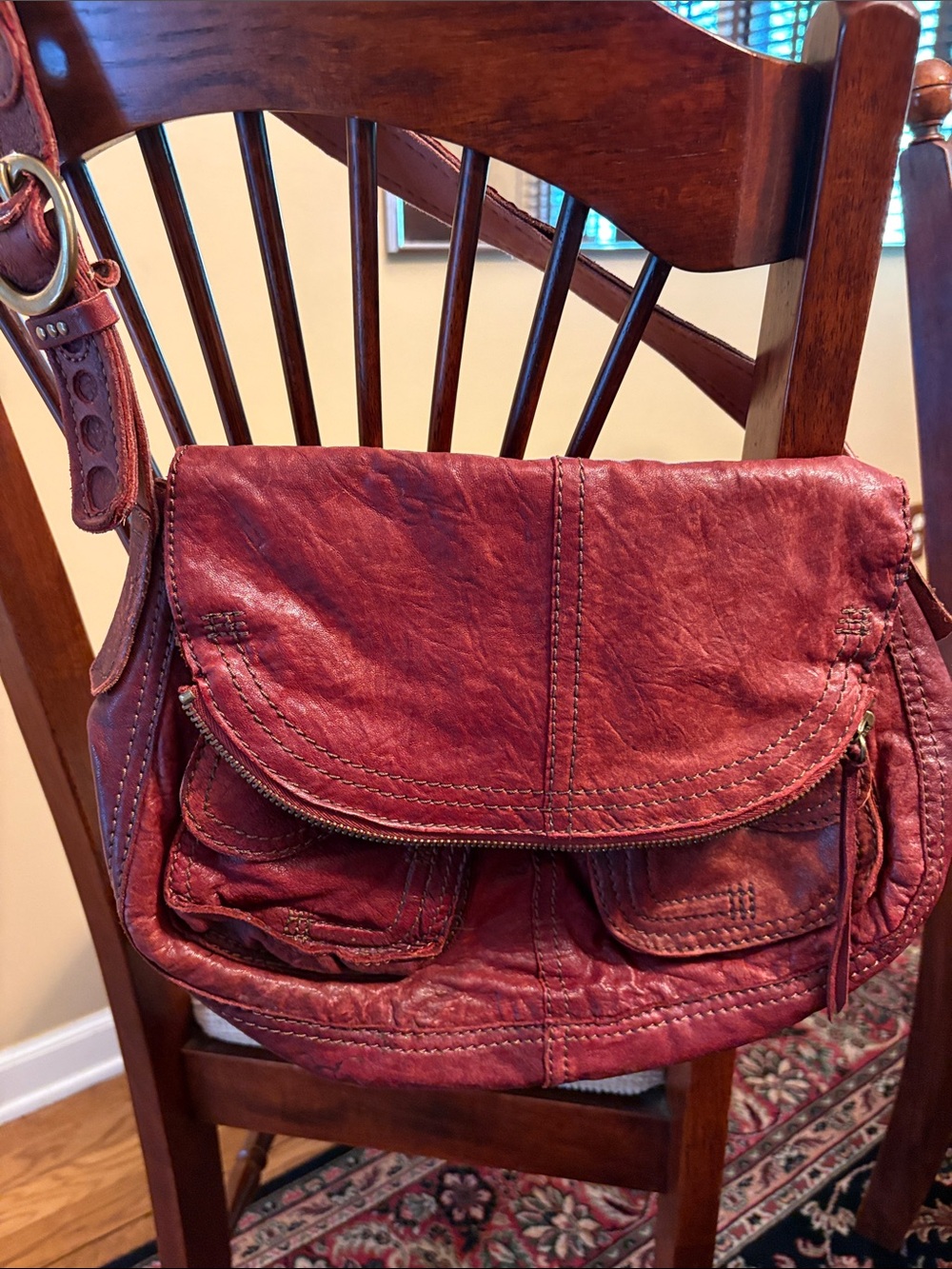 Lucky Brand Distressed Red Leather Shoulder Bag